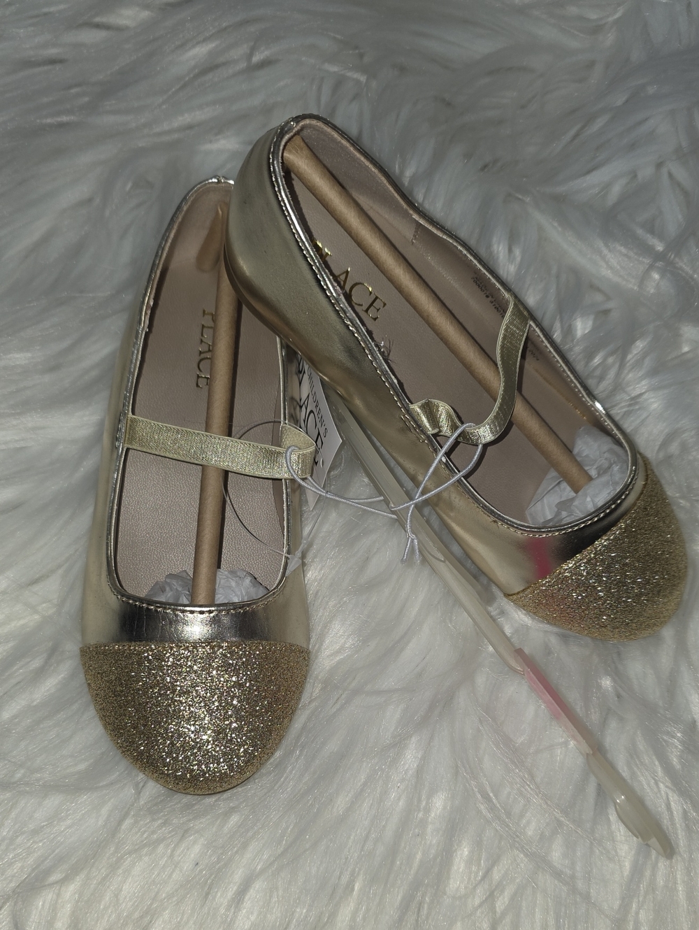 The Children's Place Girls Gold Glitter Cap-Toe Mary Jane Flats